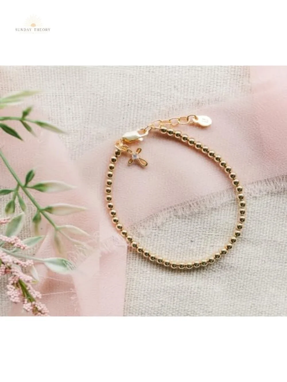 Hand Beaded Charm Bracelet 14K Gold Plated Sterling Silver Adjustable Girls